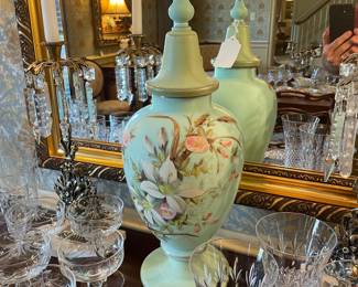 Wonderful Bristol glass covered urn