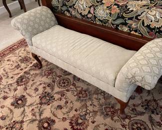 Mahogany upholstered Queen Anne bench 