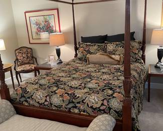 Mahogany Rice queen size bed with canopy rails