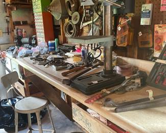Ryobi drill press and tools