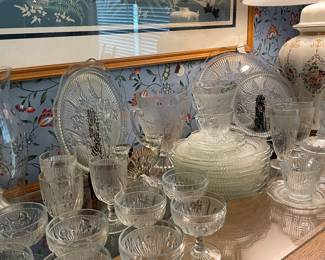 Large collection of Iris and Herringbone depression glass