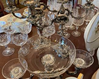 Reed and Barton eperagne with Tiffany silver plate candelabras