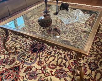 Wonderful hilt iron French style glass top bronze finished coffee table table