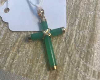 Peruvian jade and 14kt gold cross pendant