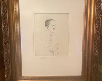 Anne Goldthwaite etching “ Hugh Walpole author of “Wintersmoon”” located in dining room