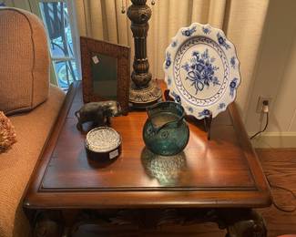 Second stained glass lamp and mahogany end table with Blinko owl vase