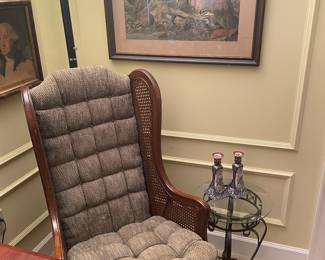 Wing back armchair with Audubon print