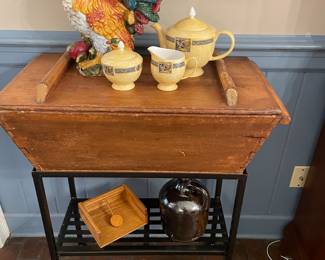 Wonderful wooden dough box with iron stand