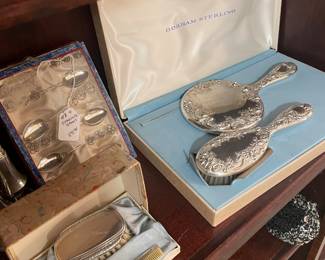 Sterling baby set , Sterling spoons, and sterling mirror and brush set