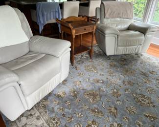 Super soft creamy leather recliners, Antique wash stand and area rug