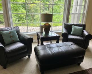 Leather Side Chairs and matching Ottoman
