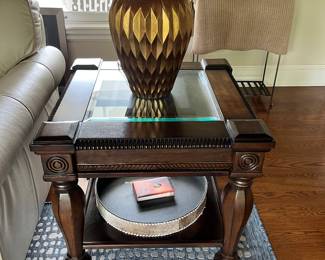 Side Table, Gold Lamps