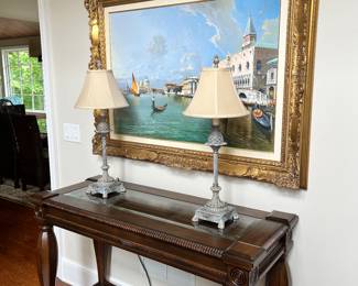 Foyer / Sofa or Server Table, Lamps and Lg. Painting