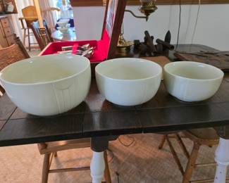 Set of 3 Vintage Hall Art Deco Mix/Serve Cream/Yellow Bowls Stoneware Pottery 1930s