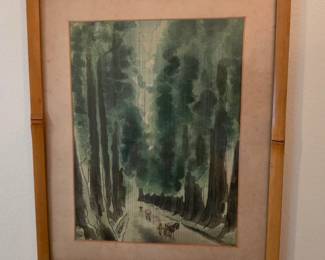 Artist: Eiichi Kotozuka, c. mid 20th century.  8"x10" print. The Avenue of Ceder Trees in Summer, Nikko