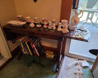 Beautiful antique side table/cart with fold down wings.