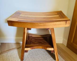 67 TeakBathroomBenchwSlattedSeatLowerShelf