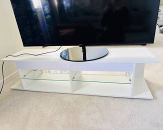 68 WhiteTVStandwOpenGlassDisplayShelves