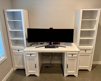 13 White3PieceDeskBookcaseSetMultipleDrawersCabinets