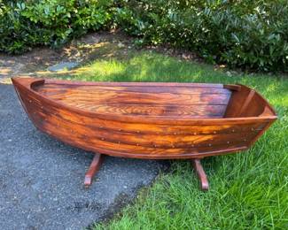 46 SmallWoodenDecorativeBoatNaturalWoodStainedFinish