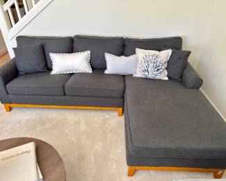61 GrayLShapeSectionalSofawWoodBaseAccentPillows