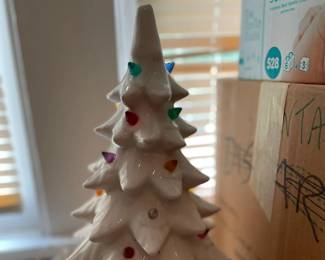 Vintage, White, Ceramic, Lighted, Christmas Lamp