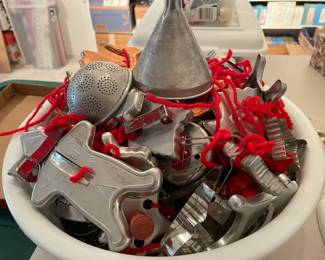 Tub of Vintage Cookie Cutters or Tree Ornaments?