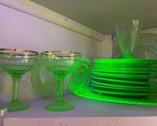 Uranium, Vaseline, Green Glow-In-The-Dark Dishes, Wine Glasses, Tableware, etc.,.