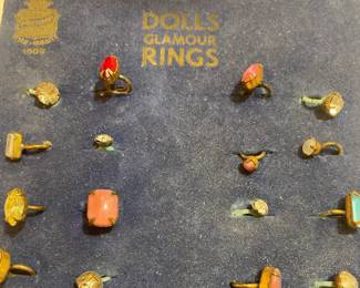 DOLLS GLAMOUR RINGS (30-Pieces) on Original Velvet? Flocked Cardboard 1930's to 1950's?