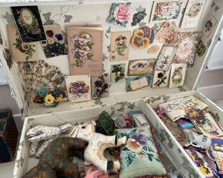 Amazing Chest Decorated w/Greeting Cards & Filled w/Vintage Stuffed Animals!