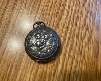 Ladies? Small, Sterling, Embossed (Maybe Gemini Twins?) Pocket Watch & Locket