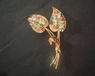 Sterling Vintage Coro Rhinestone Flower Pin