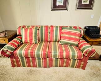 Striped Upholstered Sofa, One Of Two Available