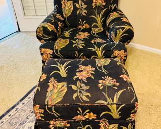 Upholstered Arm Chair and Ottoman with fair wear