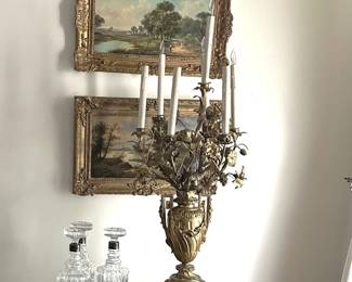 One of a pair of bronze candlelabra