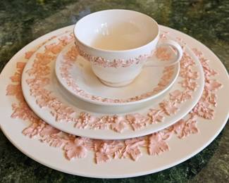 Service for 12 in rare Queens Ware pink by Wedgwood.