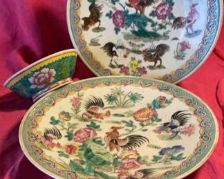 Antique Chinese Rose Familie Plates And A Bowl
