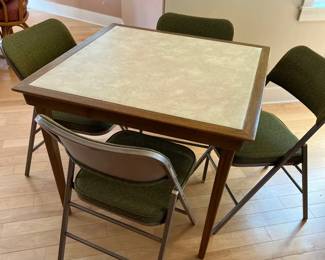 Vintage CardGame Table And 4 Folding Chairs