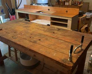 Two Work Benches and Three Stools
