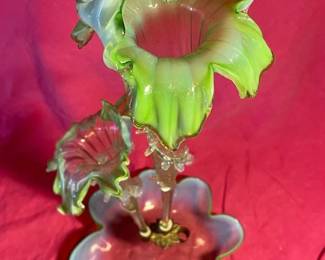 Green Glass Victorian Epergne See Description