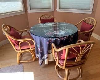 Rattan Dining Table And 4 Swivel Chairs