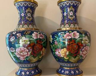 Pair Of Chinese Cloisonne Vases 15 Tall