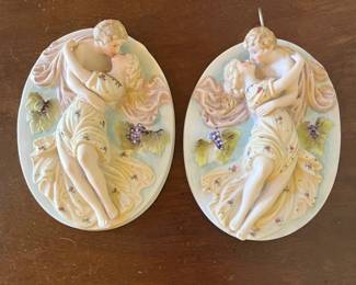 Pair Of Andrew Kolb Porcelain Bisque Lovers Wall Decor