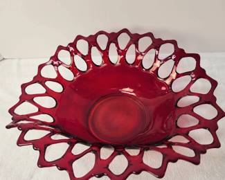 Vintage Westmoreland Ruby Red Doric Lace Edge Bowl