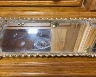 Vintage Victorian Edwardian Floral Ribbon Sim Pearls Brass Vanity Tray