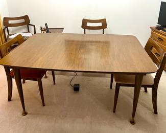 Mid Century Modern kitchen/dining table w/6 chairs, 2 leaves & pads