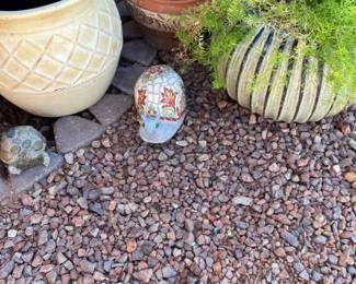 Two Ceramic Planters, One Terra Cotta Planter And Two Ceramic Animals