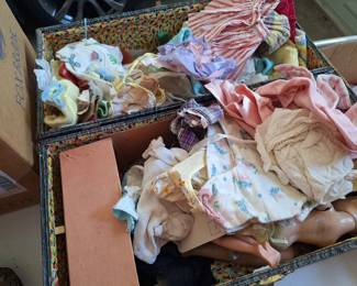 vintage doll chest and doll clothes.
