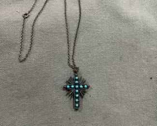 Charming reversible crucifix necklace coral and turquoise