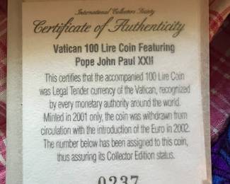 Vatican 100 Lire Featuring Pope John Paul XXII